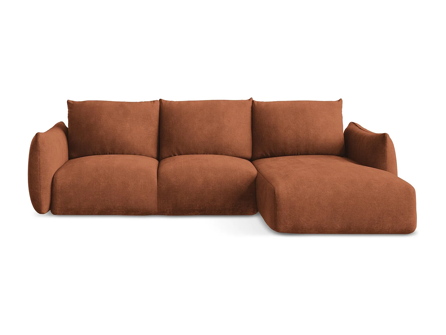 Canapé d'angle droit convertible en tissu chenille - terre cuite - LEILA