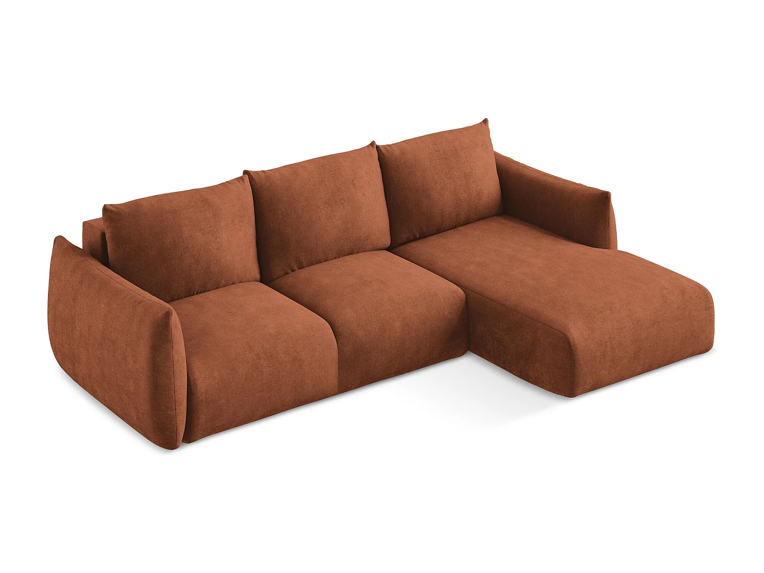 Canapé d'angle droit convertible en tissu chenille - terre cuite - LEILA