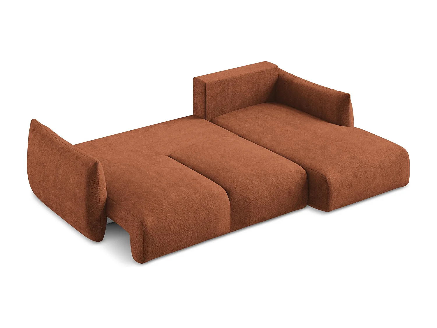 Canapé d'angle droit convertible en tissu chenille - terre cuite - LEILA