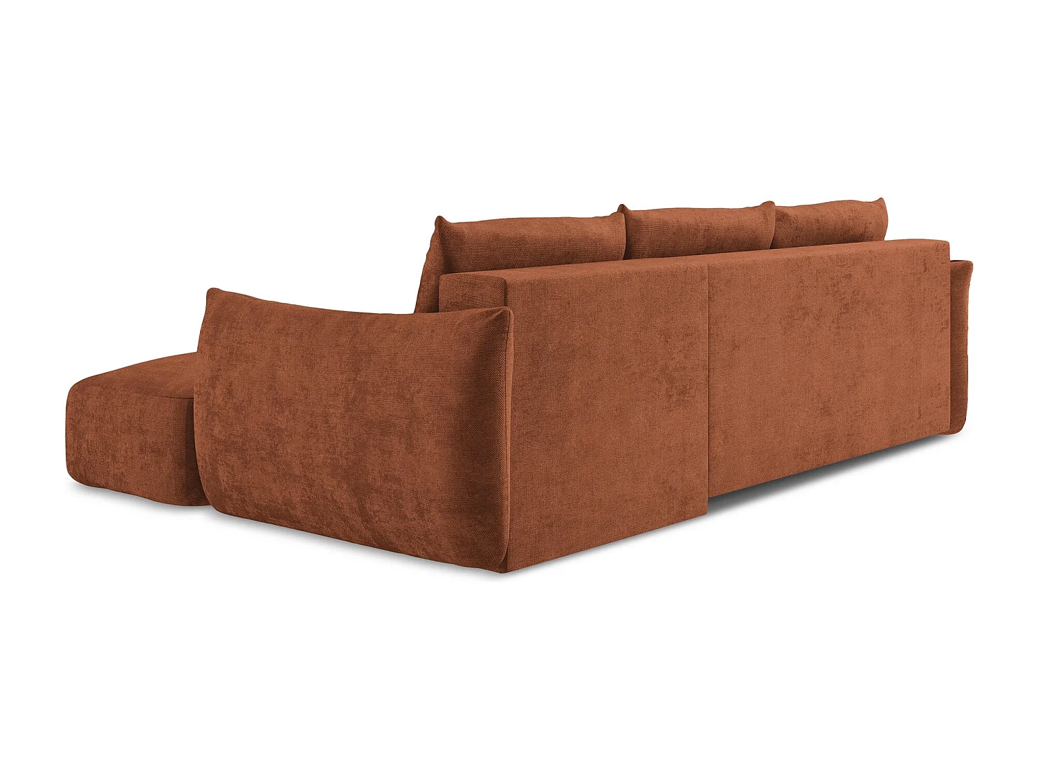 Canapé d'angle droit convertible en tissu chenille - terre cuite - LEILA