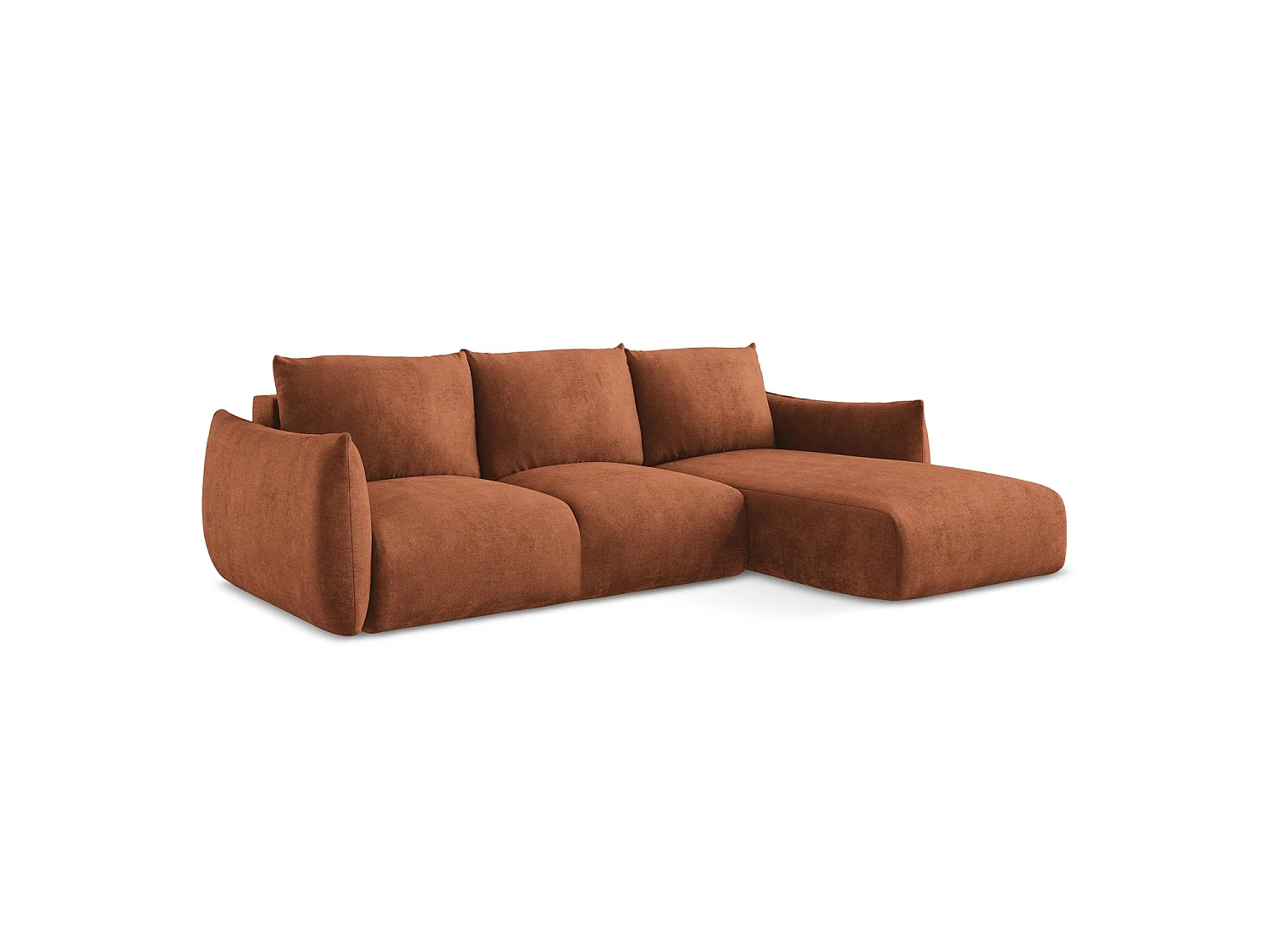 Canapé d'angle droit convertible en tissu chenille - terre cuite - SAVONA