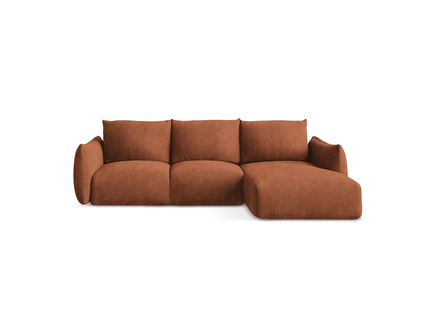 Canapé d'angle droit convertible en tissu chenille - terre cuite - SAVONA
