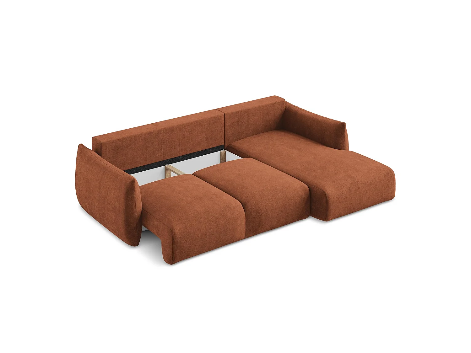 Canapé d'angle droit convertible en tissu chenille - terre cuite - SAVONA