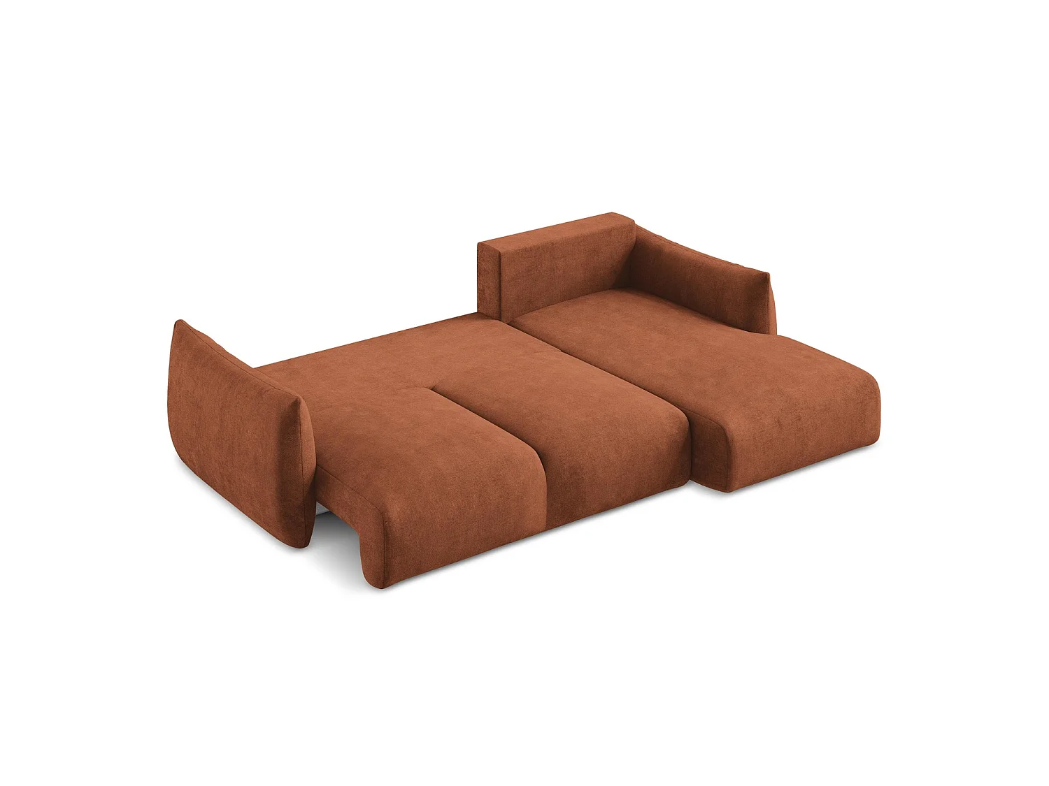 Canapé d'angle droit convertible en tissu chenille - terre cuite - SAVONA