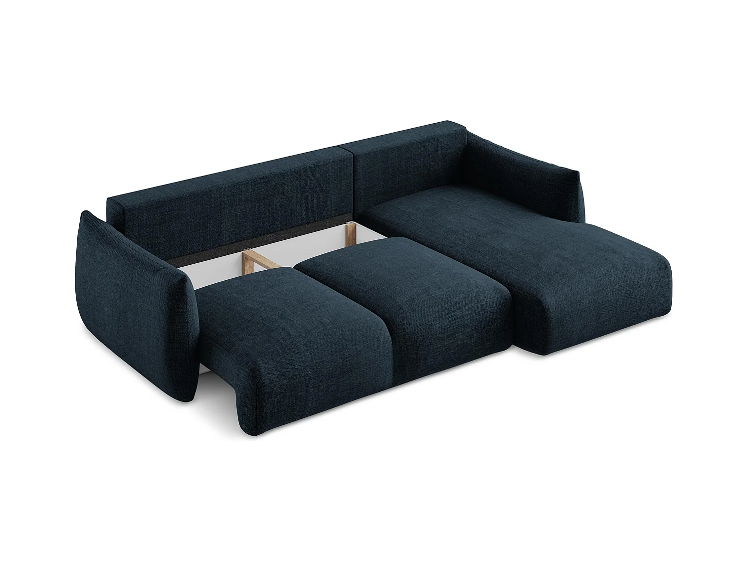 Canapé d'angle droit convertible en tissu texturé - bleu royal - LEILA