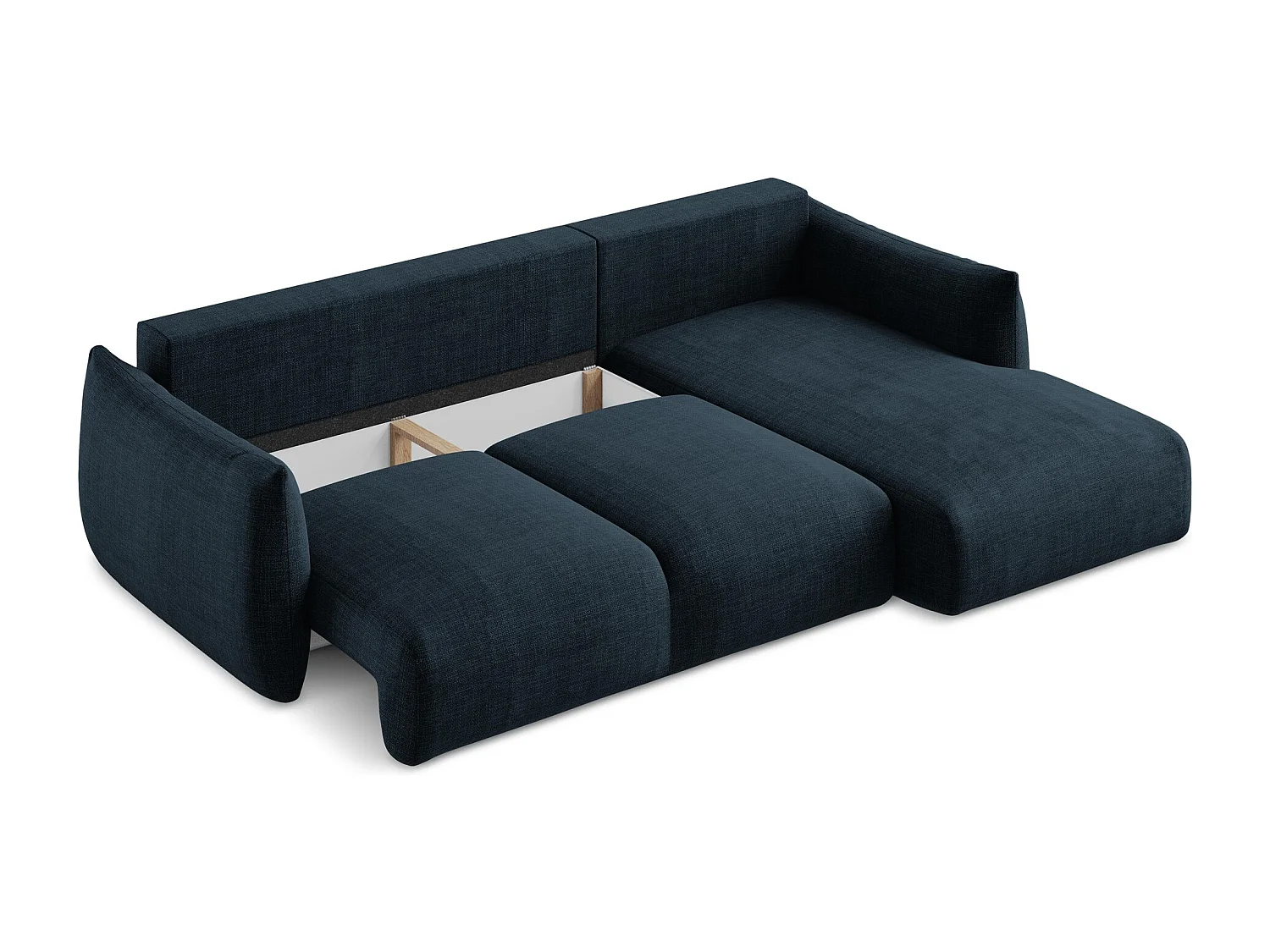 Canapé d'angle droit convertible en tissu texturé - bleu royal - LEILA