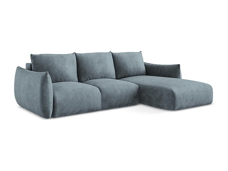 Canapé d'angle droit convertible en tissu chenille - jeans - LEILA