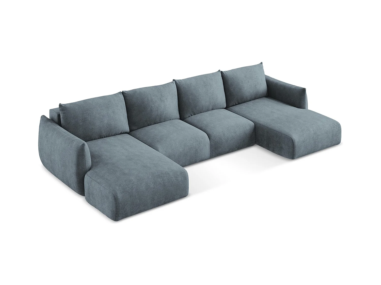 Canapé panoramique 4 places convertible en tissu chenille - jeans - LEILA