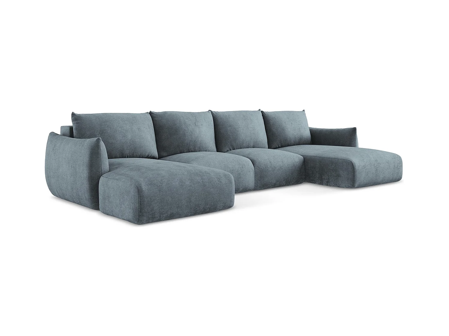 Wohnlandschaft mit Schlaffunktion - Chenille - Jeans - LEILA
