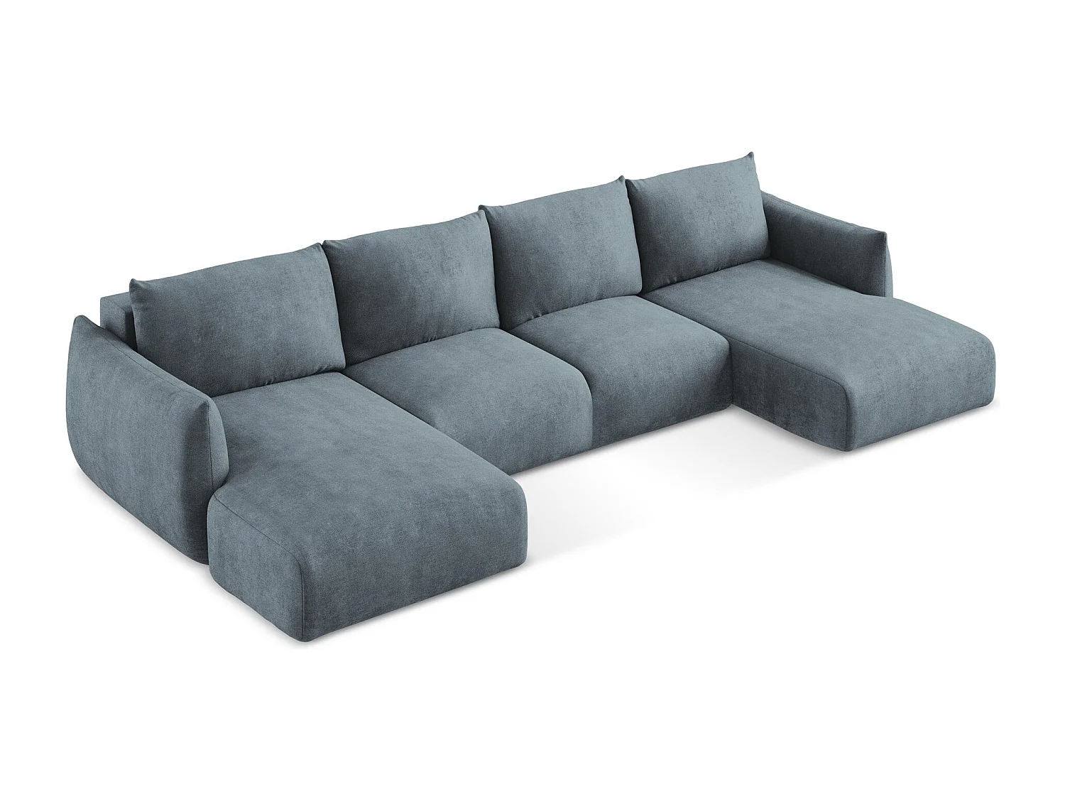 Canapé panoramique 4 places convertible en tissu chenille - jeans - LEILA