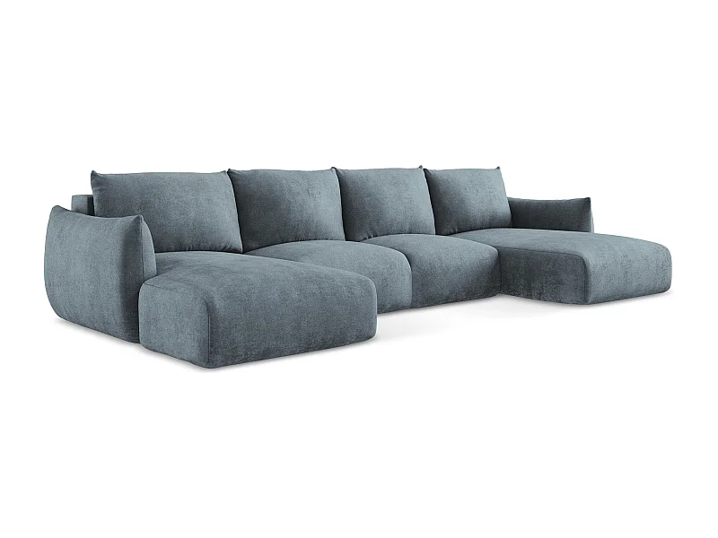 Canapé panoramique 4 places convertible en tissu chenille - jeans - LEILA