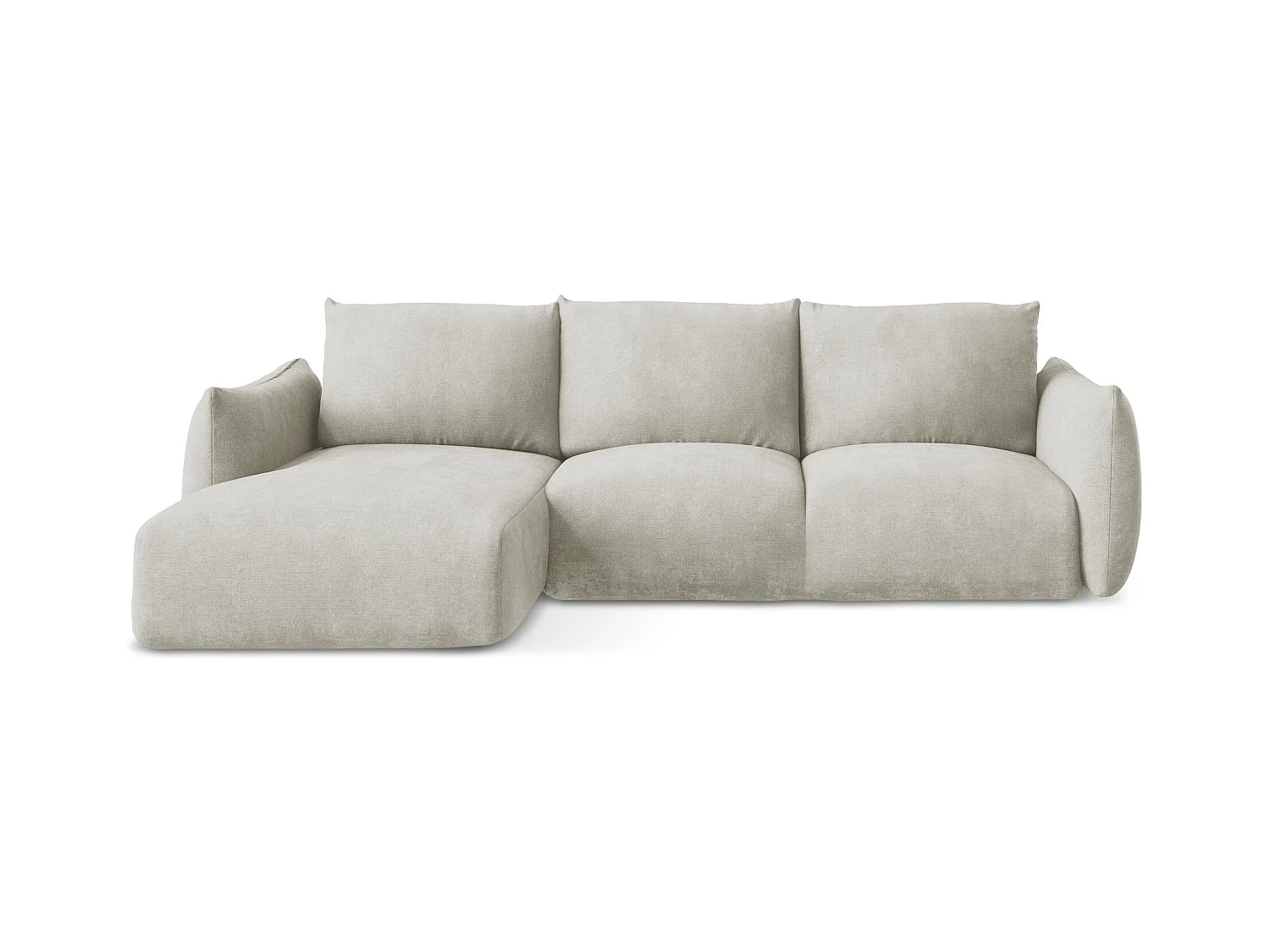 Canapé d’angle 3 places gauche convertible en tissu chenille - perle - LEILA