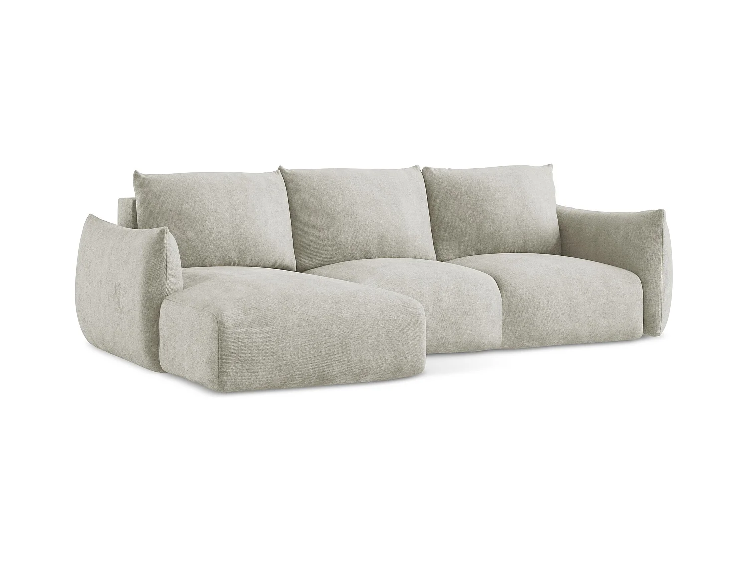 Canapé d’angle 3 places gauche convertible en tissu chenille - perle - LEILA