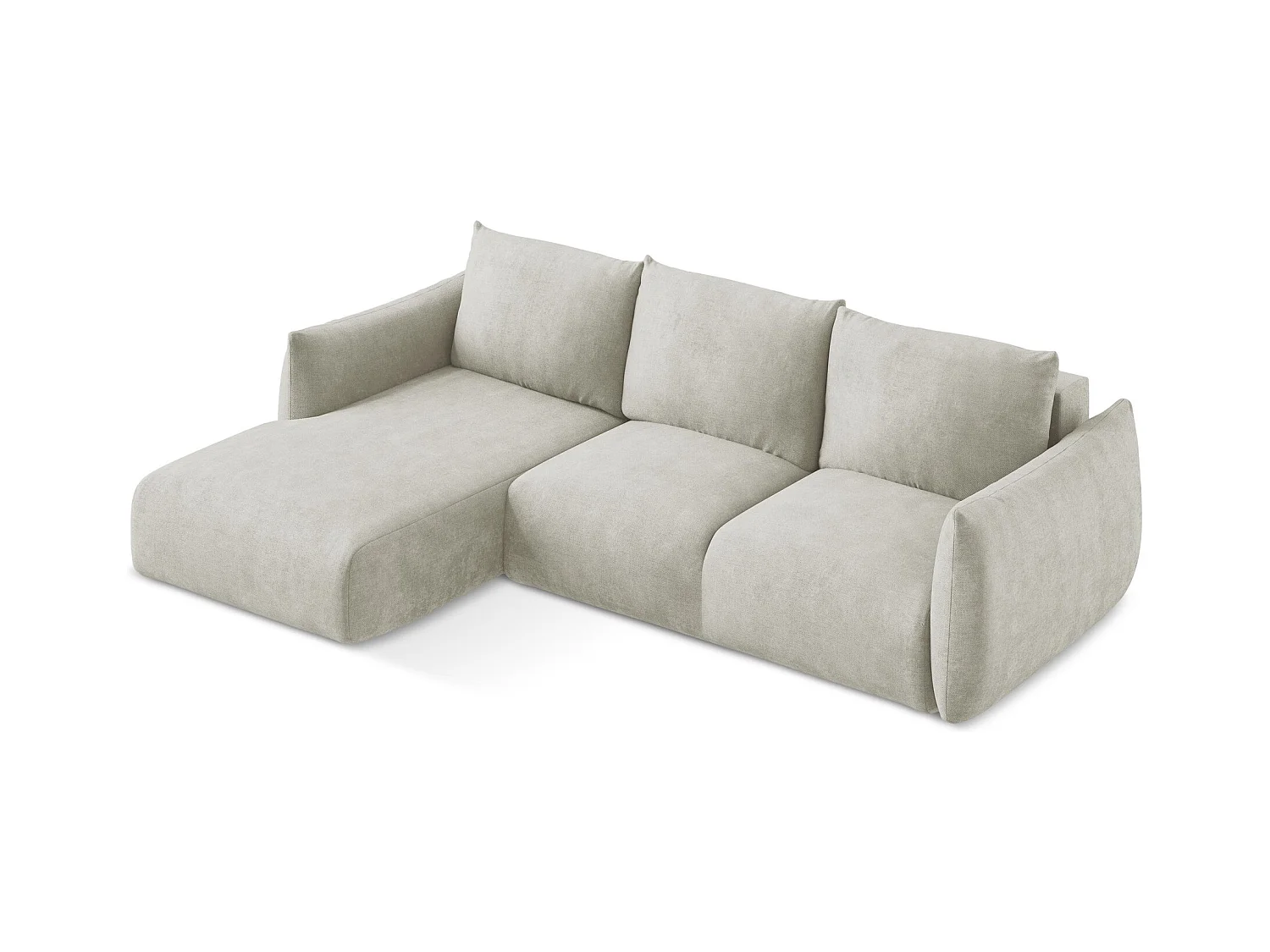 Canapé d’angle 3 places gauche convertible en tissu chenille - perle - LEILA