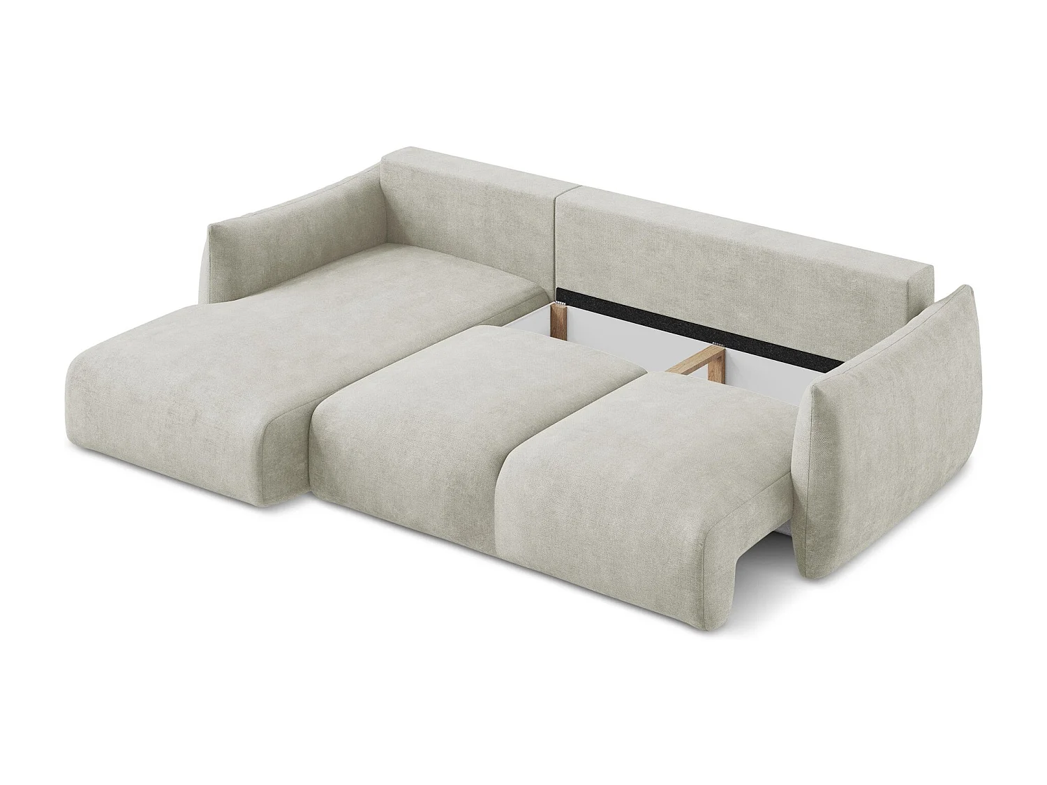 Canapé d’angle 3 places gauche convertible en tissu chenille - perle - LEILA