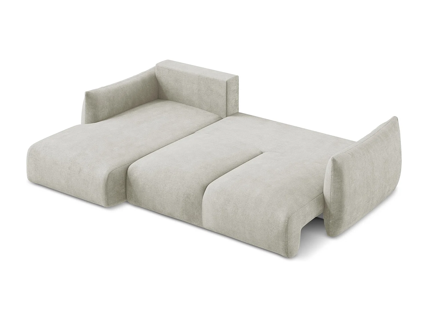 Canapé d’angle 3 places gauche convertible en tissu chenille - perle - LEILA