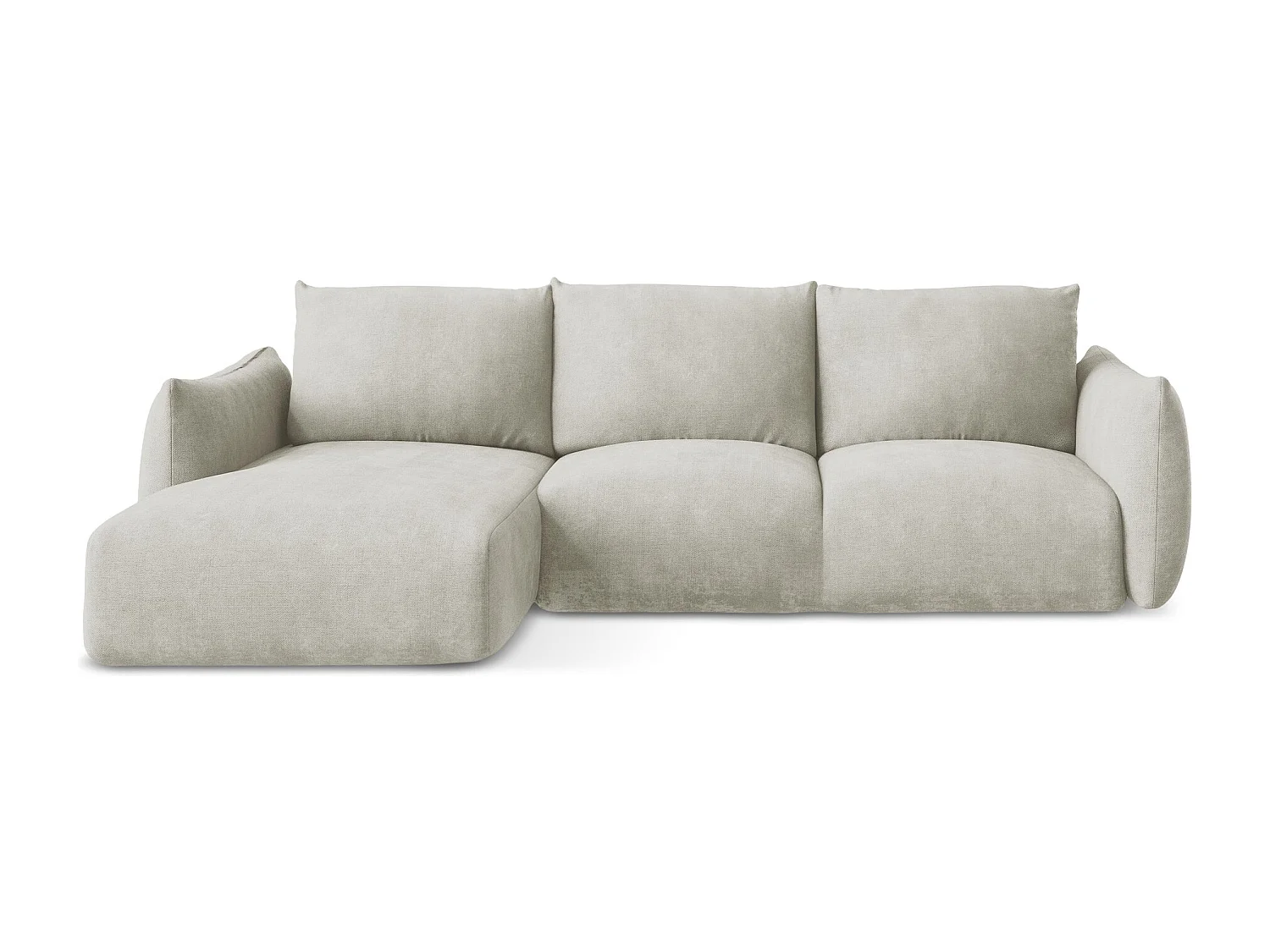 Canapé d’angle 3 places gauche convertible en tissu chenille - perle - LEILA