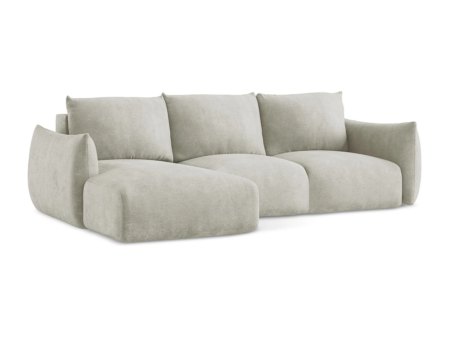 Canapé d’angle 3 places gauche convertible en tissu chenille - perle - LEILA