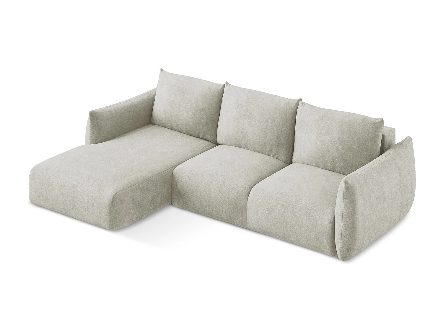 Canapé d’angle 3 places gauche convertible en tissu chenille - perle - LEILA