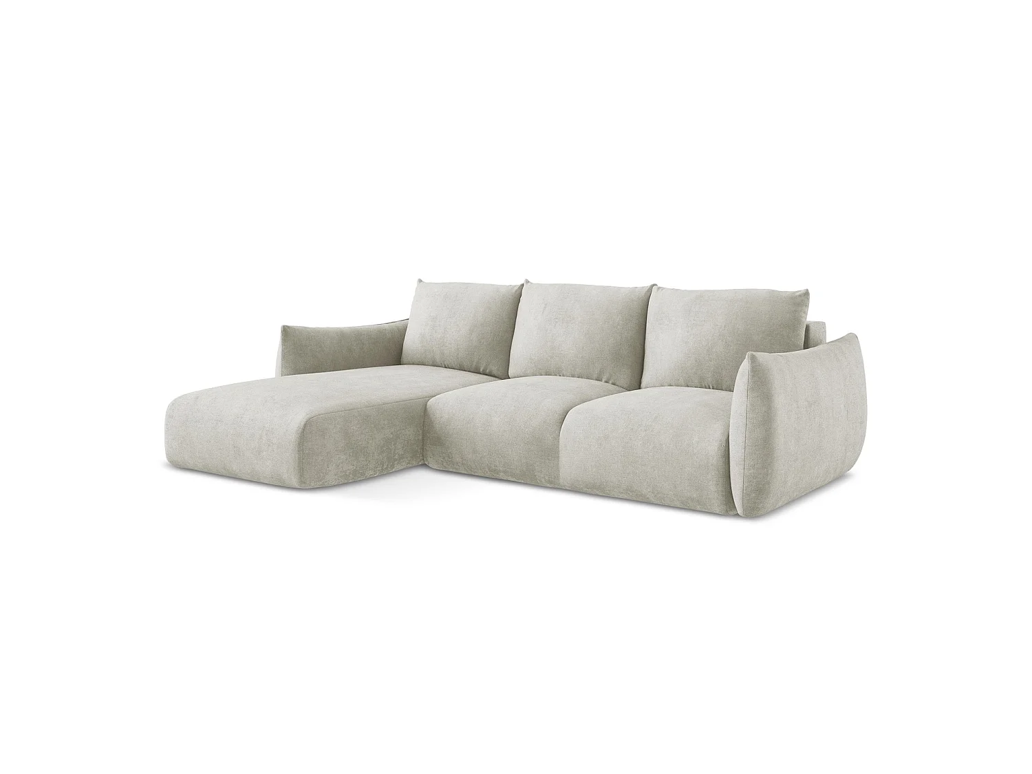 Canapé d’angle 3 places gauche convertible en tissu chenille - perle - SAVONA
