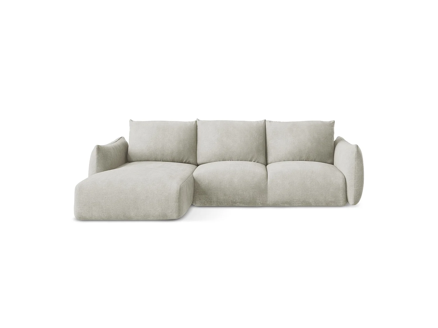 Canapé d’angle 3 places gauche convertible en tissu chenille - perle - SAVONA