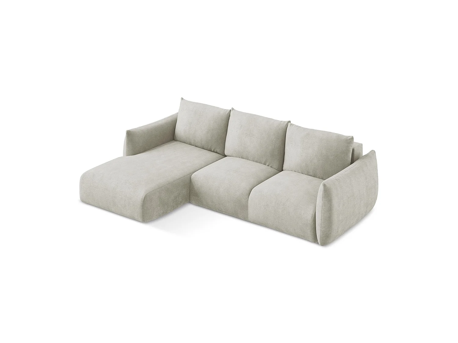 Canapé d’angle 3 places gauche convertible en tissu chenille - perle - SAVONA