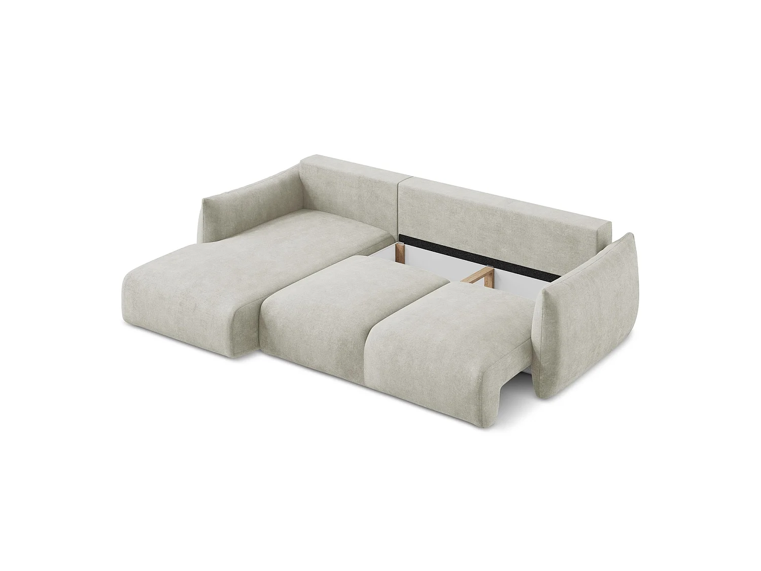 Canapé d’angle 3 places gauche convertible en tissu chenille - perle - SAVONA