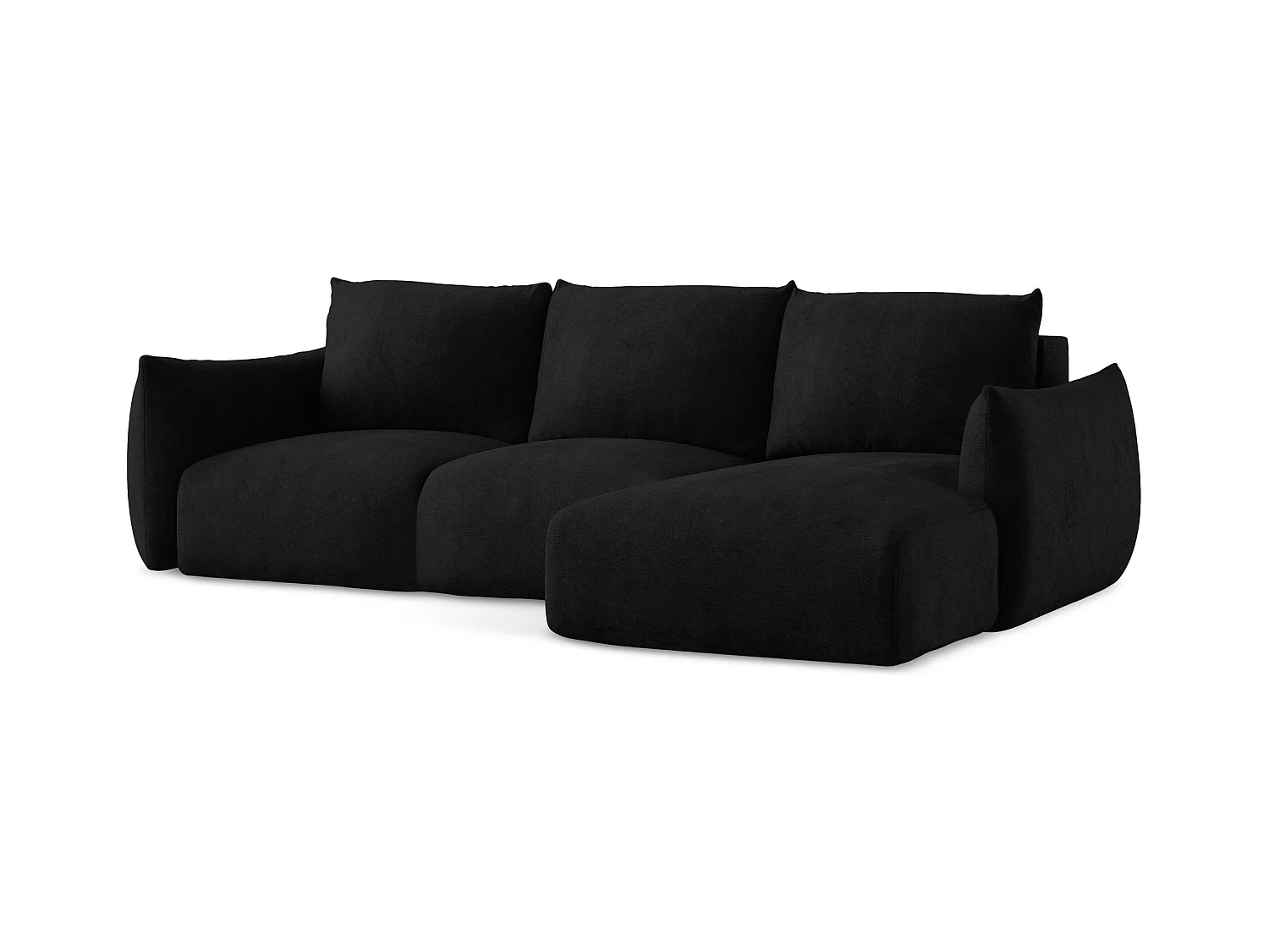 Canapé d'angle droit convertible en tissu chenille - noir - LEILA