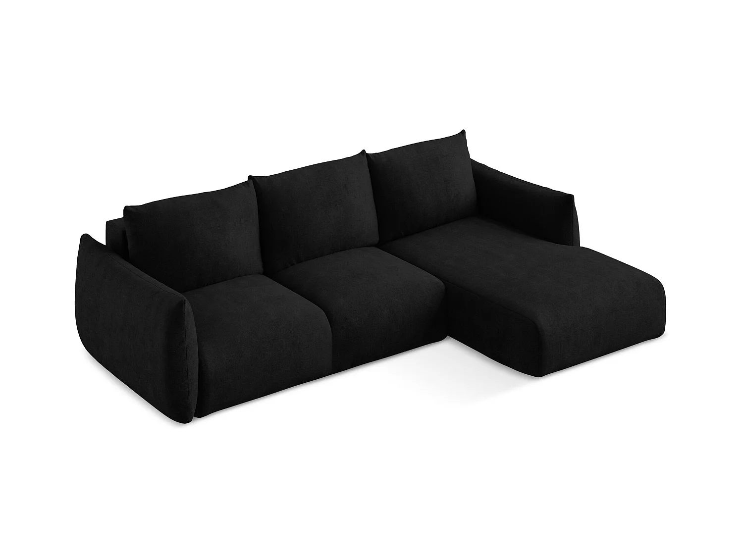 Canapé d'angle droit convertible en tissu chenille - noir - LEILA