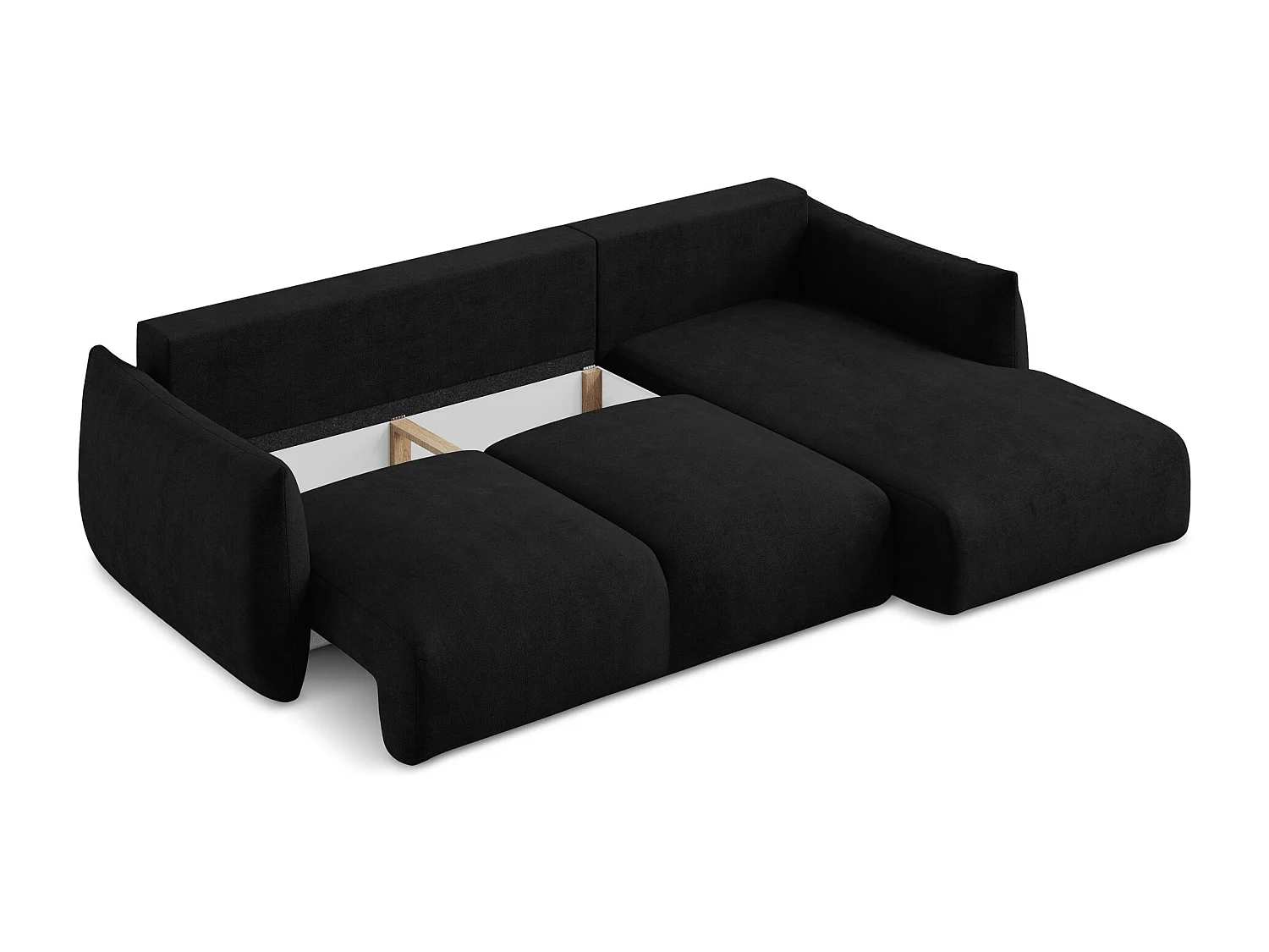 Canapé d'angle droit convertible en tissu chenille - noir - LEILA