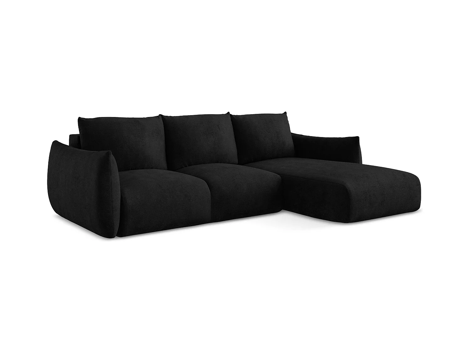 Ecksofa mit Schlaffunktion - Ecke Rechts - Chenille - Schwarz - LEILA