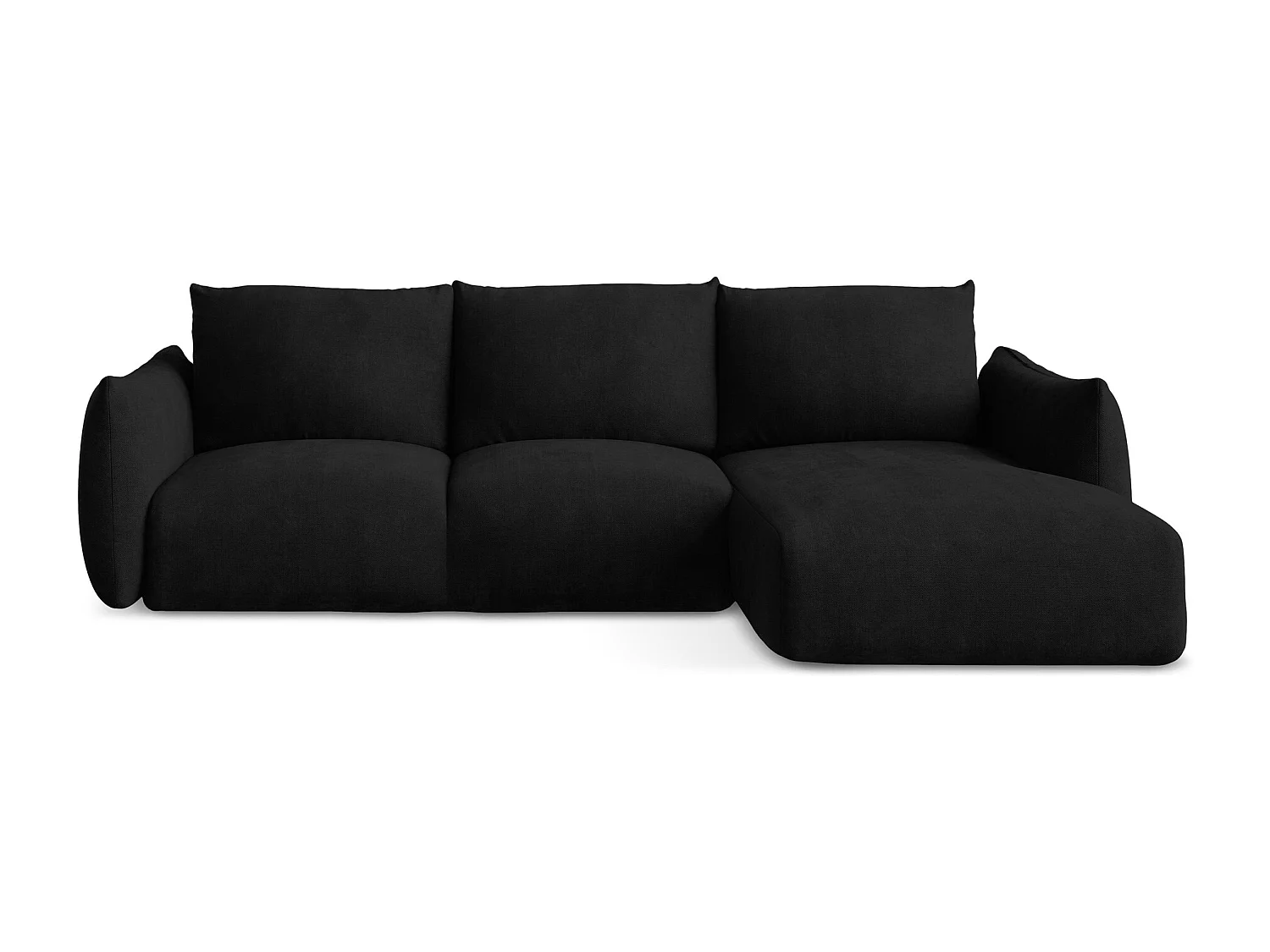 Canapé d'angle droit convertible en tissu chenille - noir - LEILA