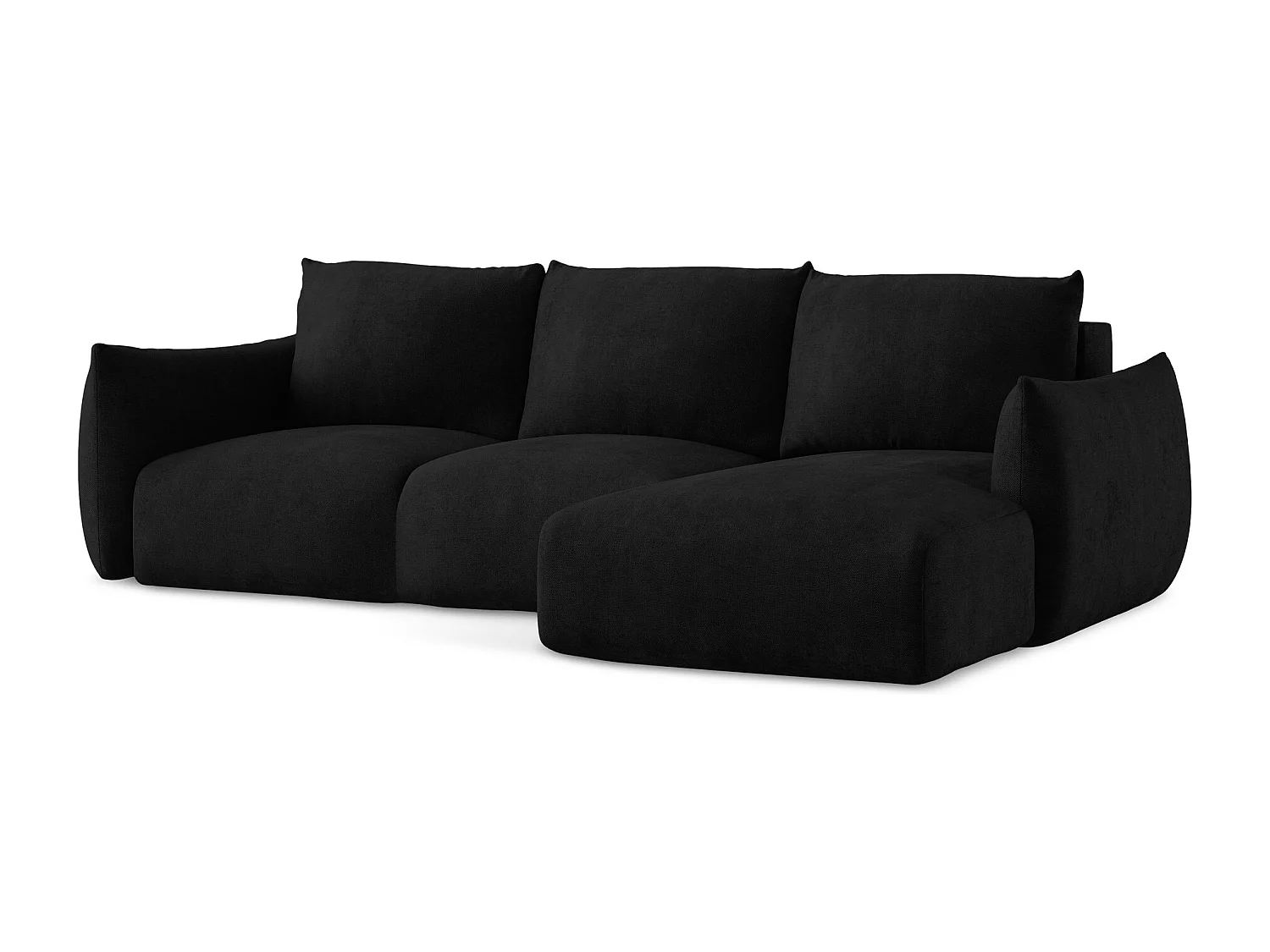 Canapé d'angle droit convertible en tissu chenille - noir - LEILA