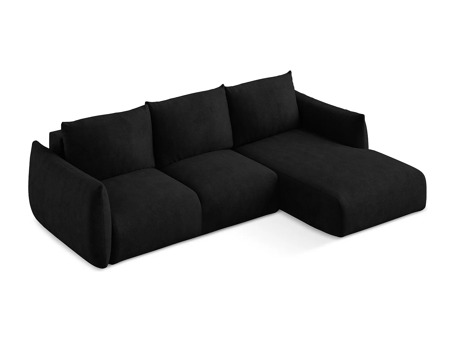 Canapé d'angle droit convertible en tissu chenille - noir - LEILA