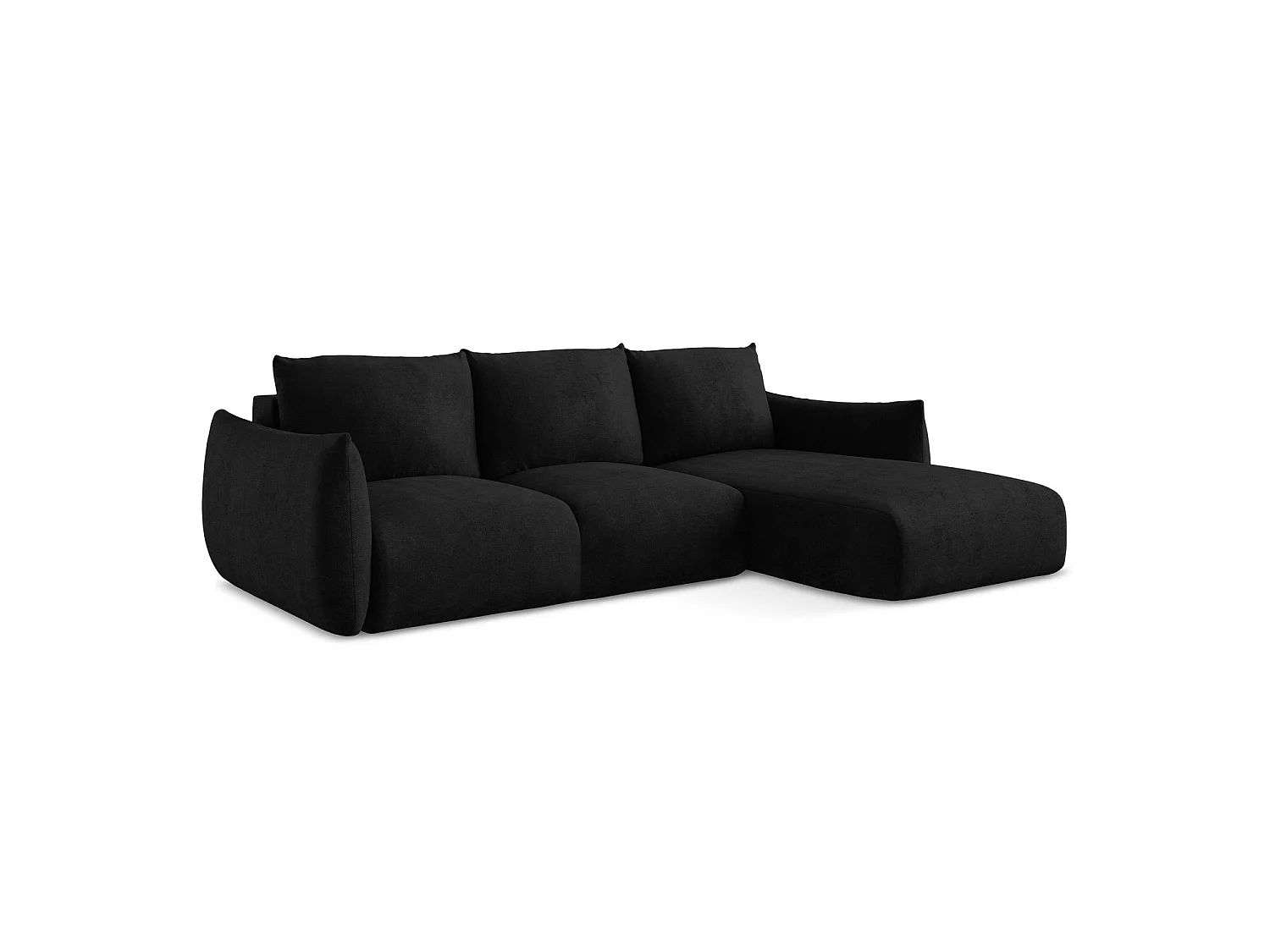 Canapé d'angle droit convertible en tissu chenille - noir - SAVONA