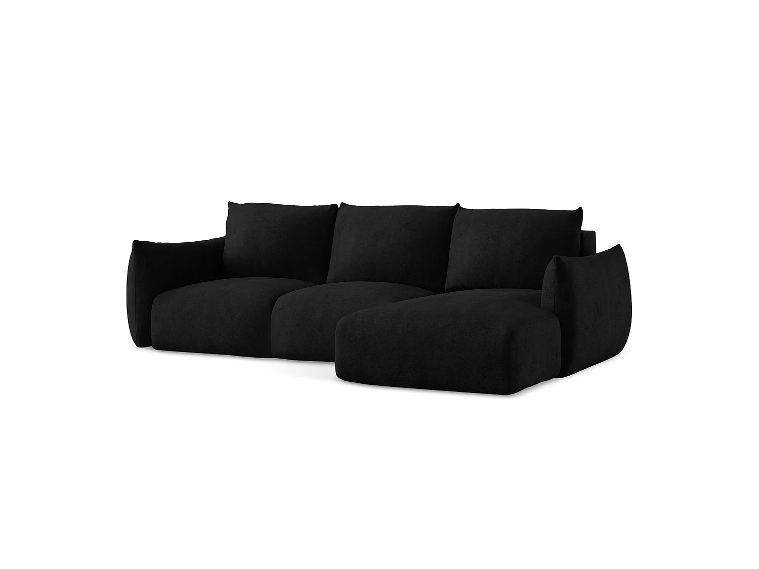 Canapé d'angle droit convertible en tissu chenille - noir - SAVONA