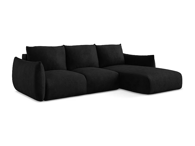 Ecksofa mit Schlaffunktion - Ecke Rechts - Chenille - Schwarz - LEILA