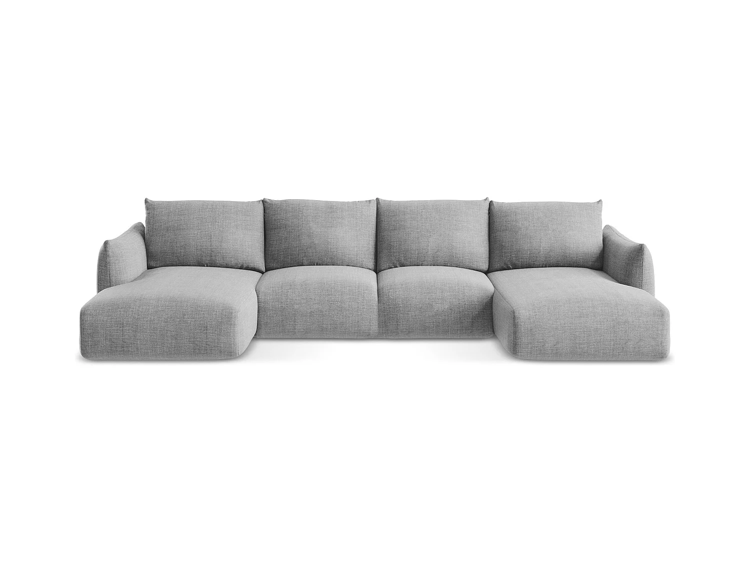 Canapé panoramique 4 places convertible en tissu texturé - gris clair - LEILA