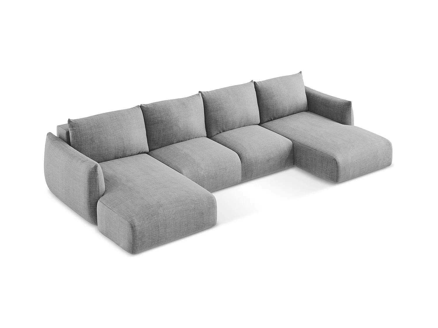 Canapé panoramique 4 places convertible en tissu texturé - gris clair - LEILA