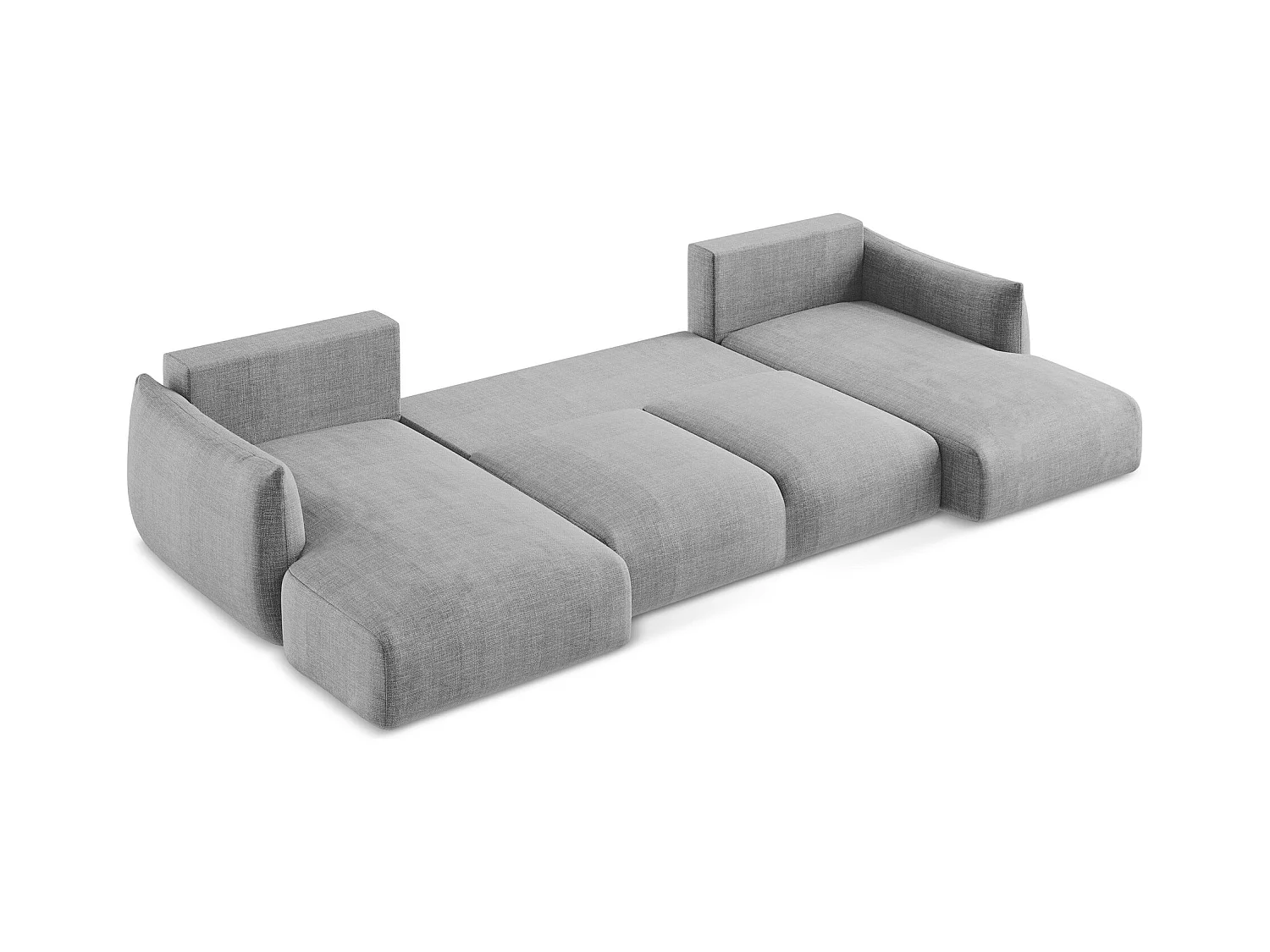 Canapé panoramique 4 places convertible en tissu texturé - gris clair - LEILA