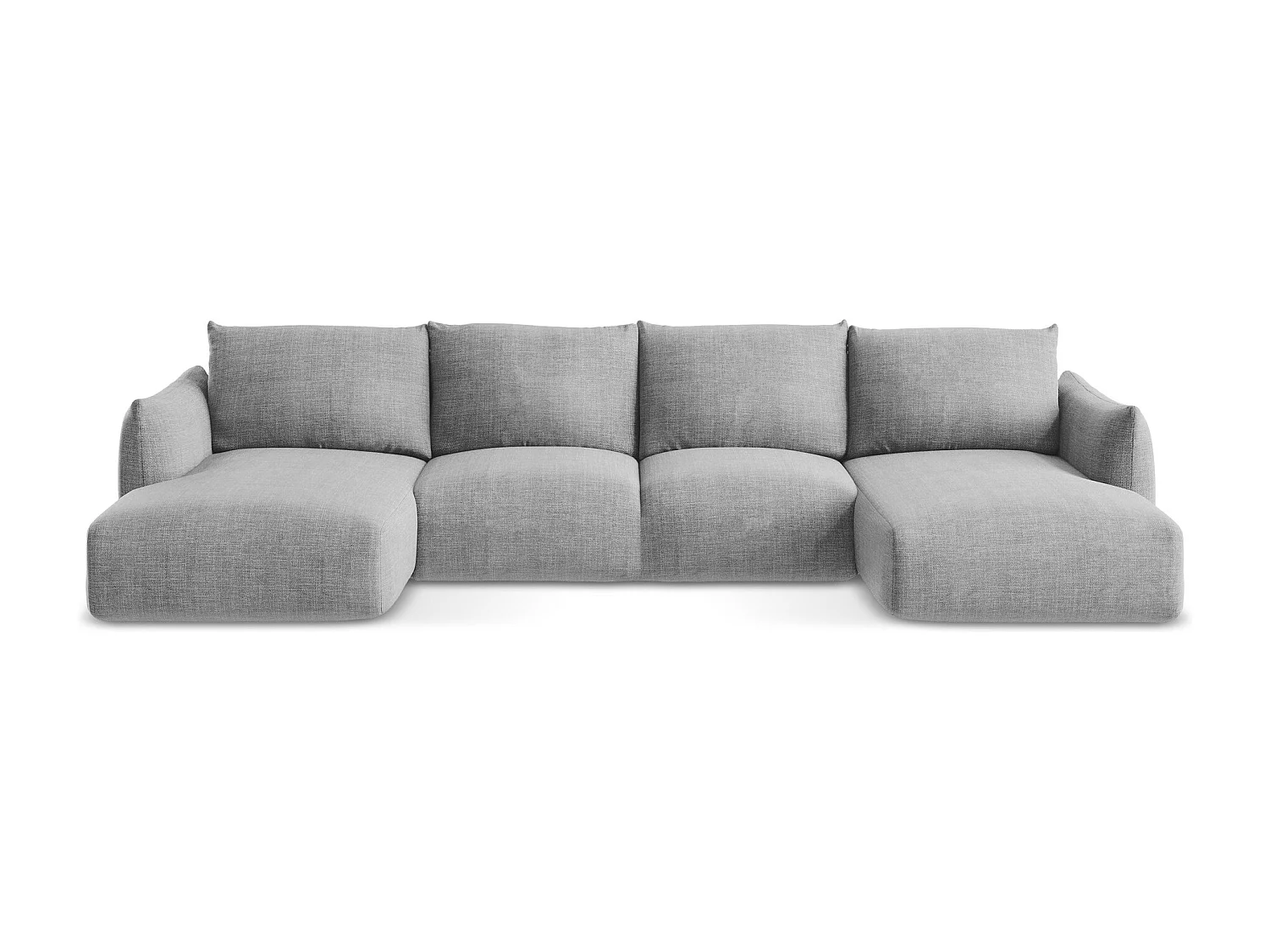 Canapé panoramique 4 places convertible en tissu texturé - gris clair - LEILA