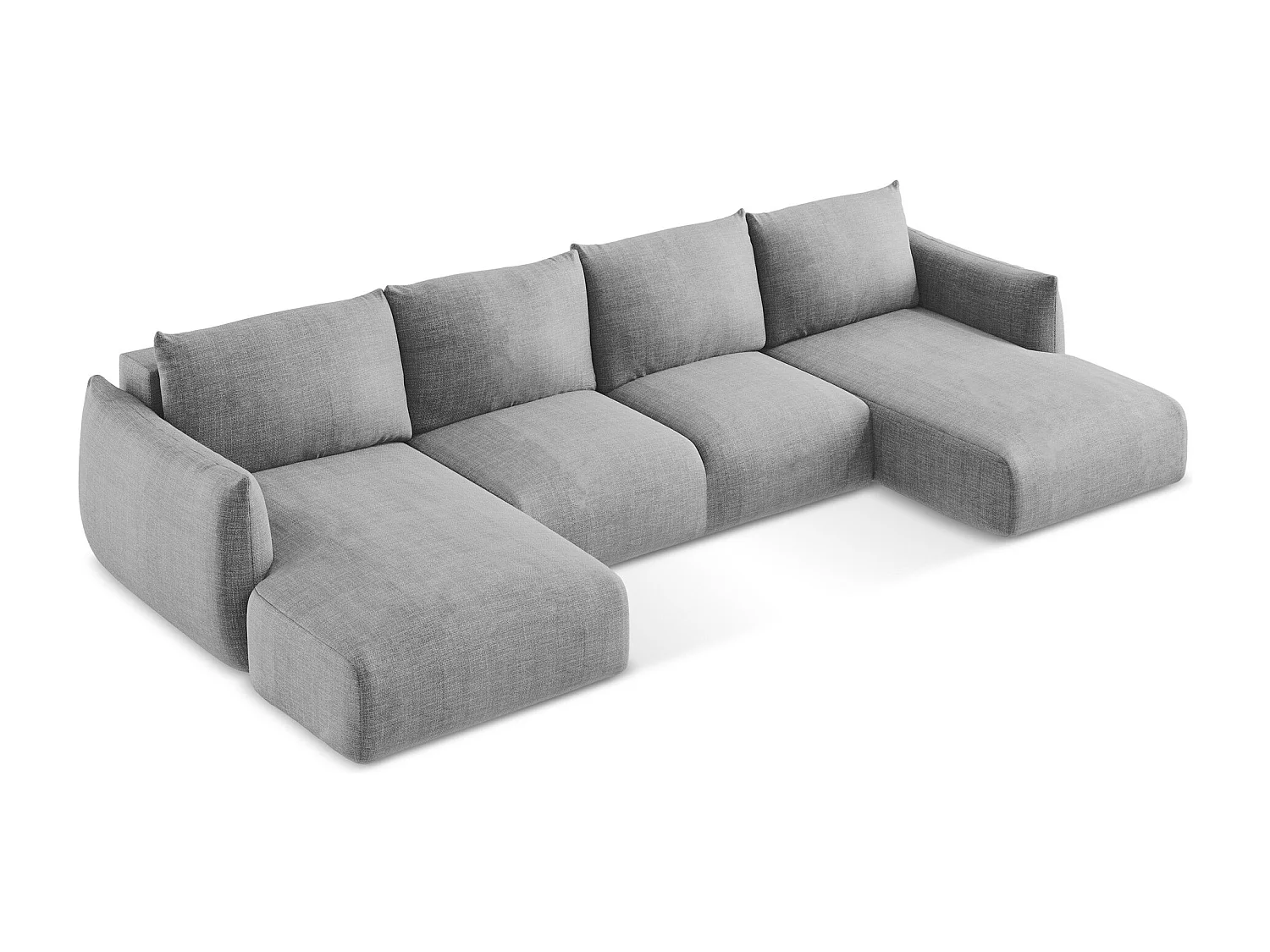 Canapé panoramique 4 places convertible en tissu texturé - gris clair - LEILA