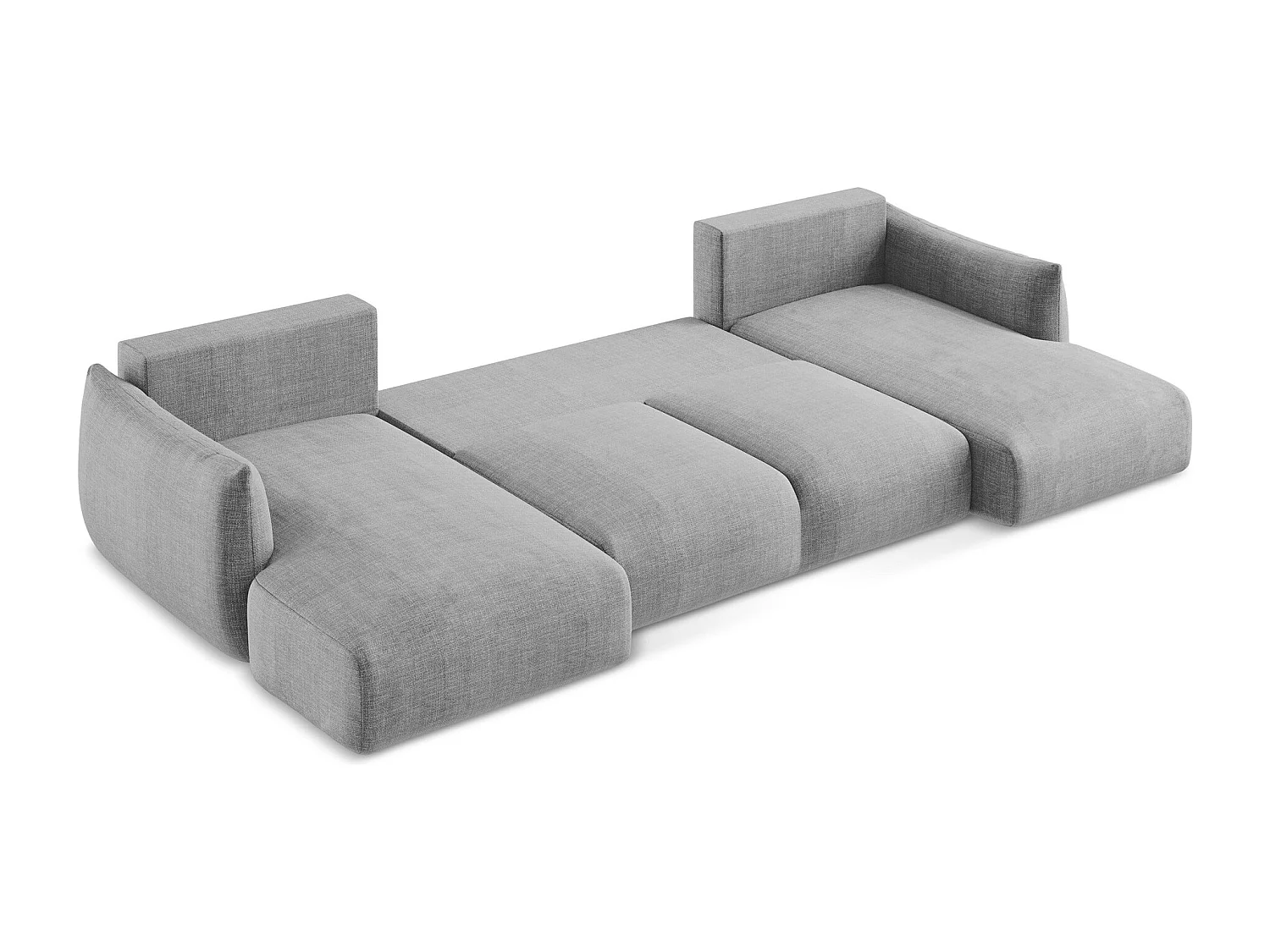 Canapé panoramique 4 places convertible en tissu texturé - gris clair - LEILA