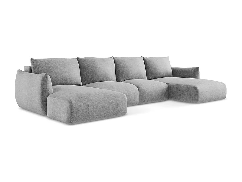 Canapé panoramique 4 places convertible en tissu texturé - gris clair - LEILA