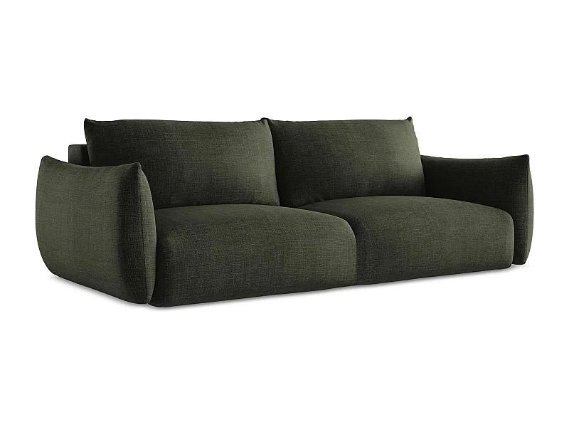 Canapé 3 places convertible en tissu texturé - olive - LEILA