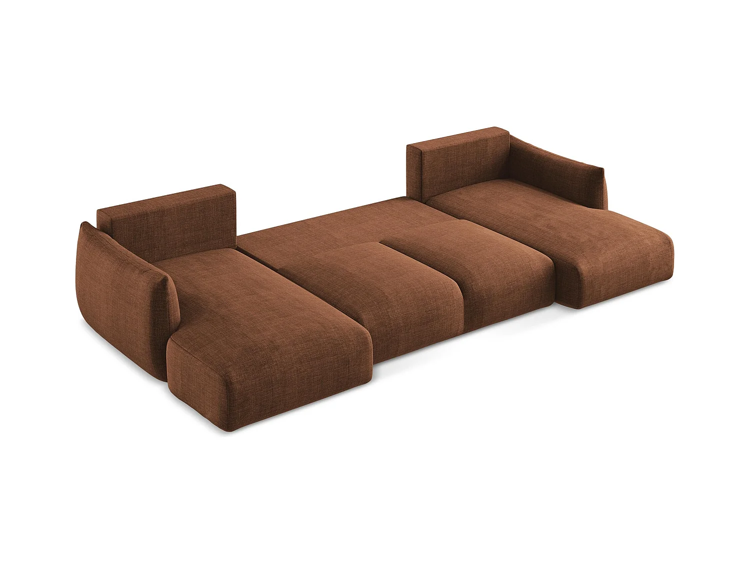 Canapé panoramique 4 places convertible en tissu texturé - terre cuite - LEILA