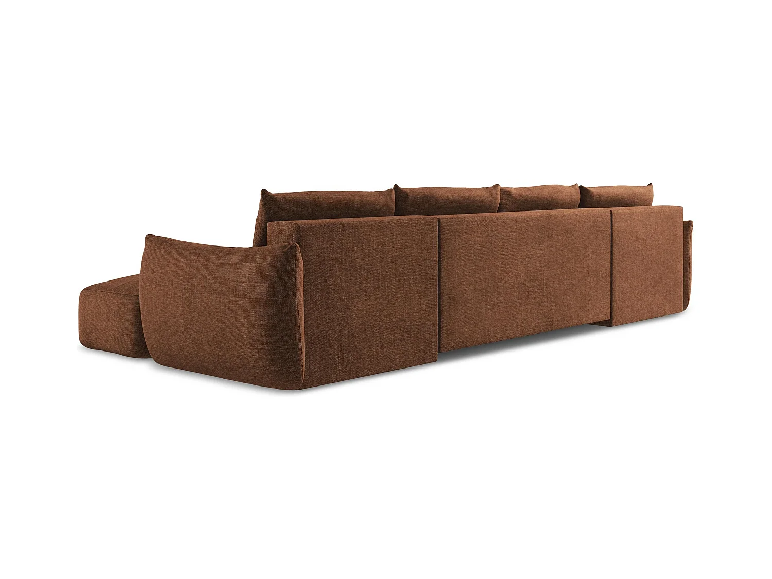 Canapé panoramique 4 places convertible en tissu texturé - terre cuite - LEILA