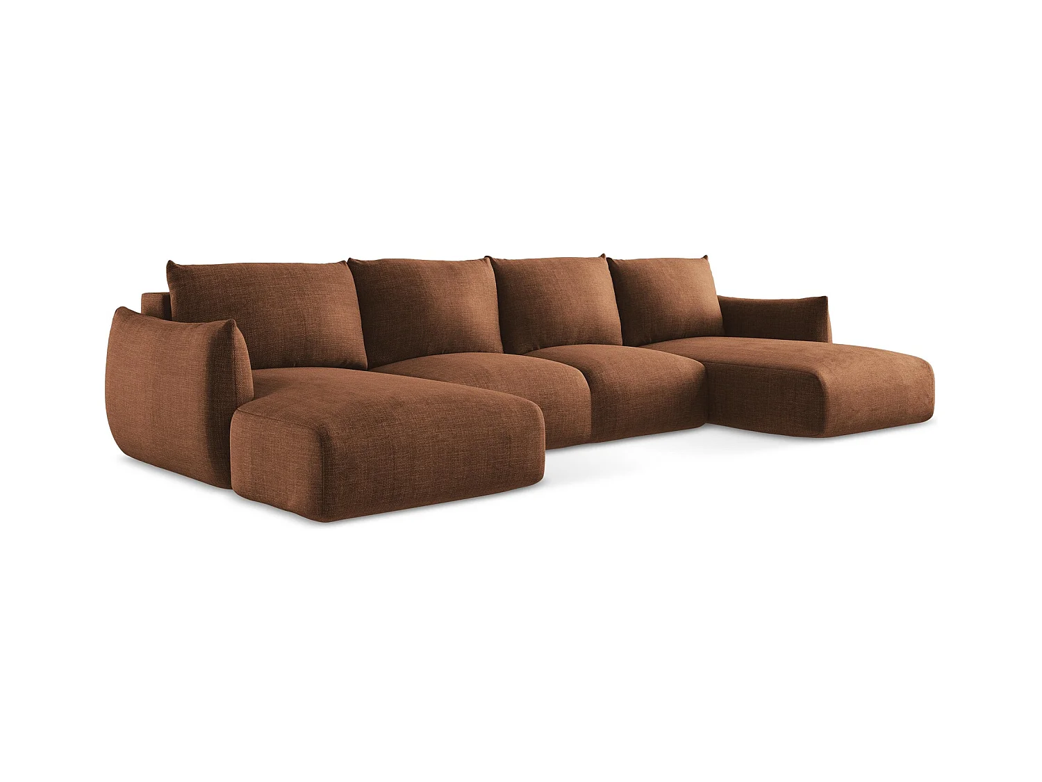 Wohnlandschaft mit Schlaffunktion - Strukturstoff - Terrakotta - LEILA