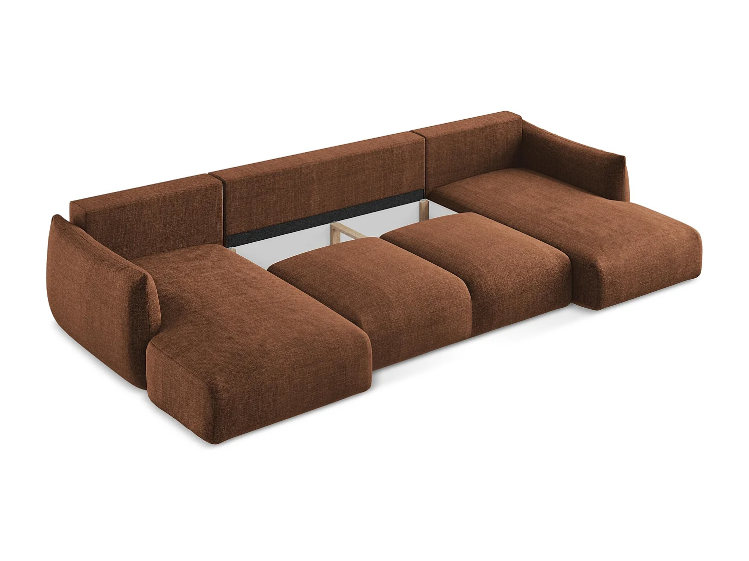 Canapé panoramique 4 places convertible en tissu texturé - terre cuite - LEILA