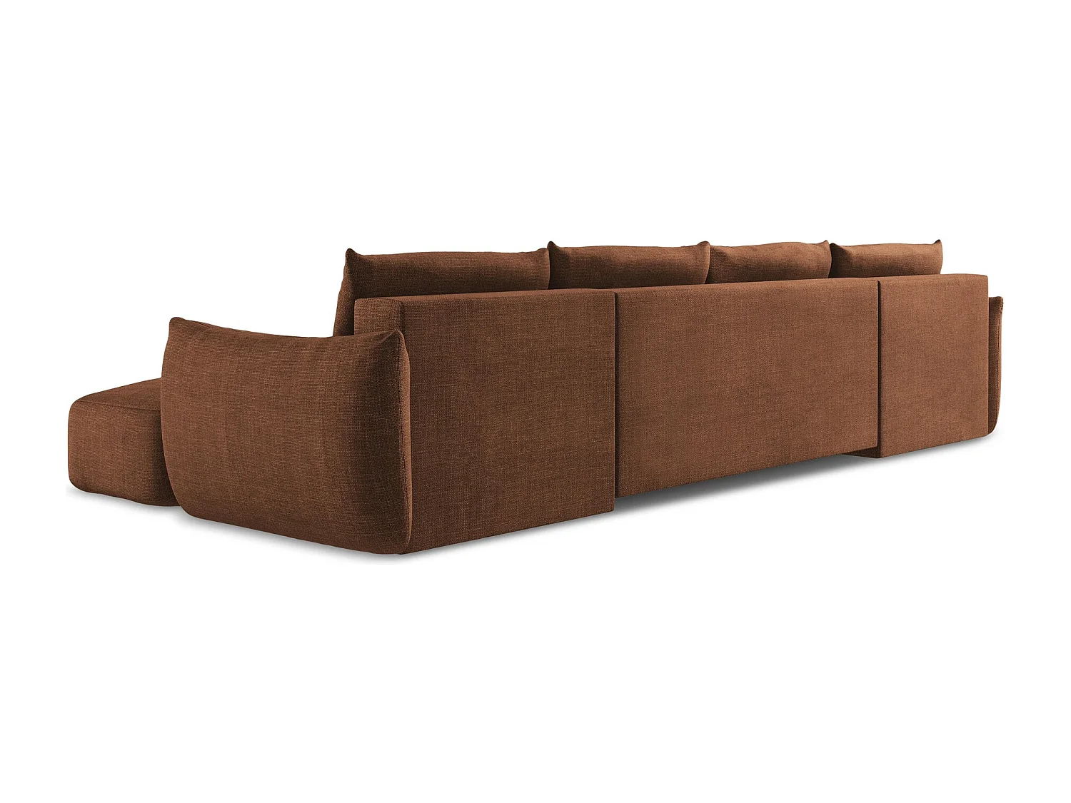 Canapé panoramique 4 places convertible en tissu texturé - terre cuite - LEILA